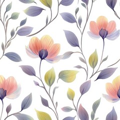 Abstract flower with leaves drawn in watercolor on a white background for wrapping paper, wallpaper, textiles