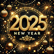 © Ismail - Luxury and elegant happy new year 2025 with luxurious and shiny gold numbers Happy new year 2025, 2025 gold logo design, 2025 3d illustration Happy New Year Celebration Festive Concept