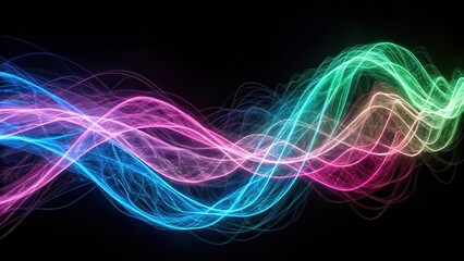 Aufkleber - Abstract Flowing Lines of Light in Vibrant Hues on a Dark Background