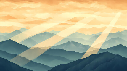 Wall Mural - golden light rays mountains