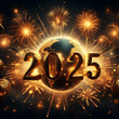 © Ismail - Luxury and elegant happy new year 2025 with luxurious and shiny gold numbers Happy new year 2025, 2025 gold logo design, 2025 3d illustration Happy New Year Celebration Festive Concept