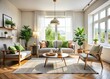 © nick - Serene neutral living room, bathed in natural light, airy and minimalist.