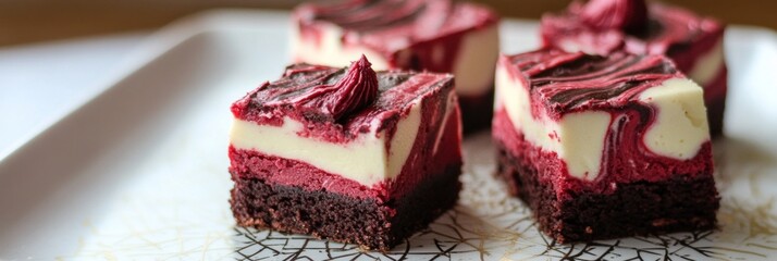 Wall Mural - Red Velvet Cheesecake Brownies Delightful Dessert Squares