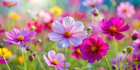 Wall Mural - Vibrant and colorful cosmos flowers in full bloom, cosmos, flowers, beautiful, vibrant, colorful, nature, garden, bloom