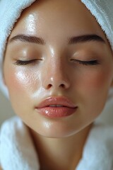 Wall Mural - Close up of woman receiving botox treatment in medical office with eyes closed