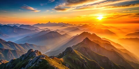 Wall Mural - Top view of mountains at sunset, mountains, top view, sunset, nature, landscape, scenic, beauty, viewpoint, outdoors, evening, horizon