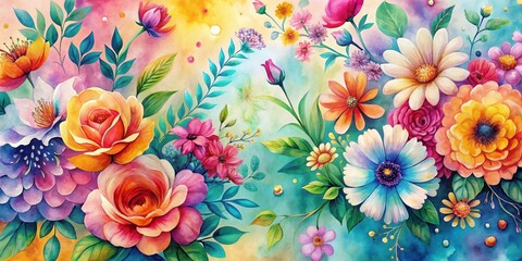 Wall Mural - Colorful abstract flower watercolor background with floral pattern for wallpaper and wall decoration, watercolor