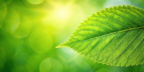 Wall Mural - Close-up of a fresh green leaf with soft focus background, leaf, green, nature, plant, close-up, fresh, vibrant, organic, copy space