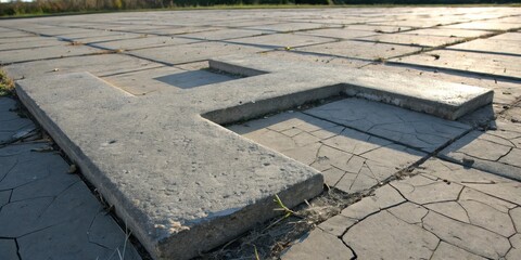 Leinwandbilder - A concrete letter H, formed by large slabs, set into a cracked stone walkway, creating a subtle visual contrast