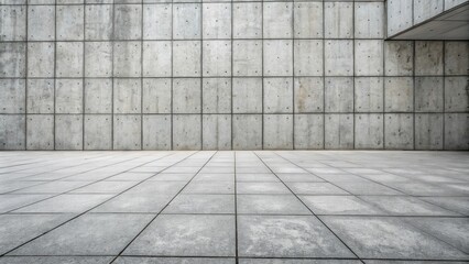 Fototapete - Minimalist concrete wall and tiled floor, a blank canvas for urban design inspiration