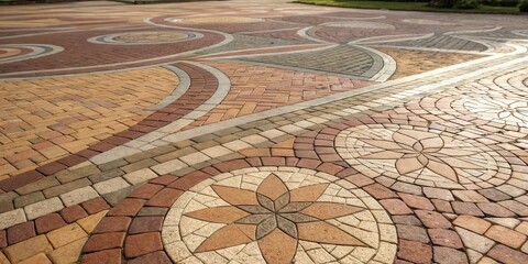 Poster - A  cobblestone path with intricate circular patterns and geometric designs, showcasing a variety of textures and colors.