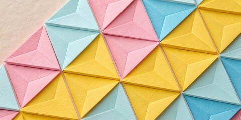Leinwandbilder - Abstract Geometric Pattern of Interlocking Triangles in Pastel Pink, Yellow, and Blue
