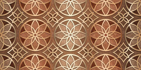 Aufkleber - Intricate Circular Patterns with Geometric Flower Motifs in a Rich Brown Hue