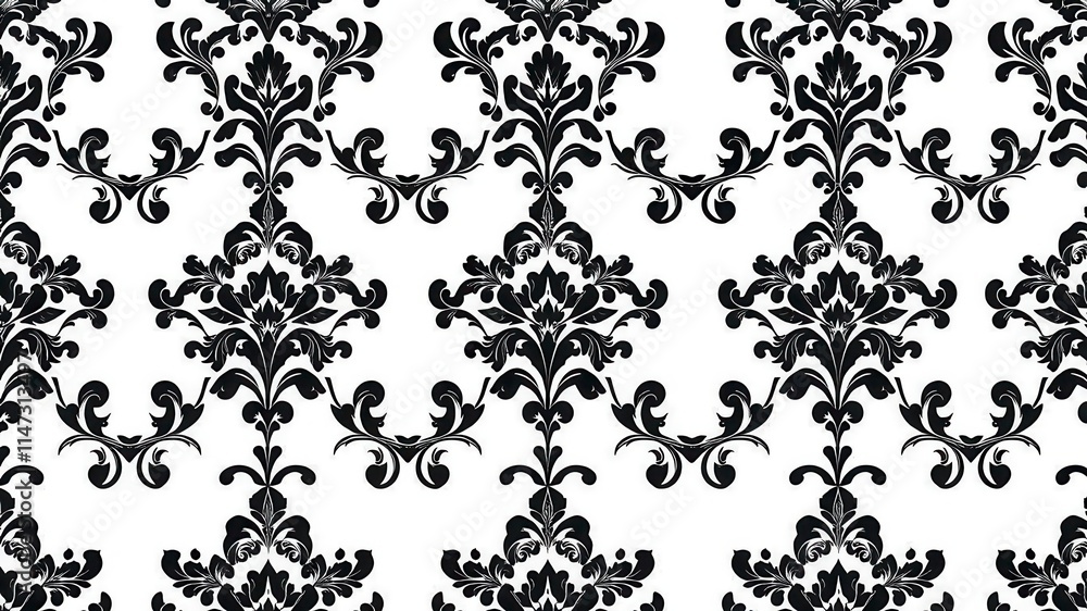 Seamless gothic Damask Wallpaper in black and white colors with ...