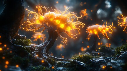 Wall Mural - Enchanted Forest: Glowing Luminescent Fungi 