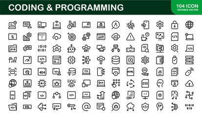 Customizable Coding and Programming Icons. Vector Graphics for Development, Design Systems, and Tech Workflows