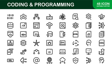 Customizable Coding and Programming Icons. Vector Graphics for Development, Design Systems, and Tech Workflows