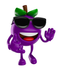 Wall Mural - Acai Berry Character With Sunglasses Cartoon 3D Render with transparent background
