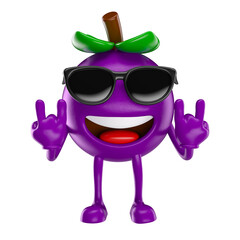 Wall Mural - Acai Berry Character With Sunglasses Cartoon 3D Render with transparent background
