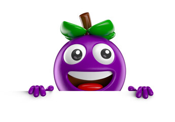 Wall Mural - Acai Berry Mascot Peeking Over Edge Cartoon 3D Render with transparent background
