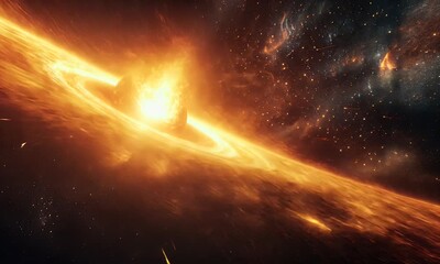 Wall Mural - A fiery explosion in space, depicting a star's surface and cosmic energy.