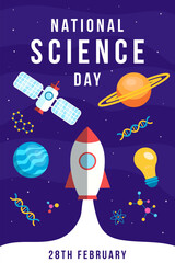 Wall Mural - national science day vertical banner illustration in flat style