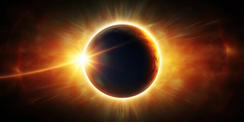 Wall Mural - solar eclipse in a dark sky, astronomy, eclipse, black background, celestial, sun, moon, phenomenon,