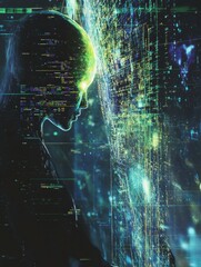 Fototapete - Collaboration between human and artificial intelligence in a futuristic workspace setting. Generative AI