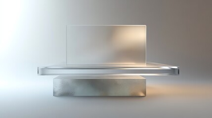 Minimalistic glass display stand with soft lighting showcasing modern design and elegance.