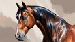 © sana - Capture the timeless beauty and strength of horses with this exquisite oil painting portrait. This piece showcases a majestic horse with detailed brushstrokes, highlighting the sheen of its coat.