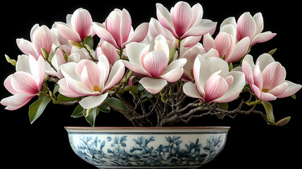 Wall Mural - Pink Magnolia Blossoms Bloom Beautifully in a Decorative Bowl