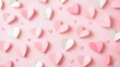 © Sampao - Colorful Paper Hearts on Soft Pink Background for Romantic Themes