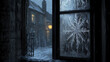 © Thiago - Intricate frosty design on a window pane, creating a cool wintery background. Brumal. Illustration