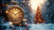 © Pixel-Tropic - Antique Clock Adorns Snowy Christmas Tree Winter Scene