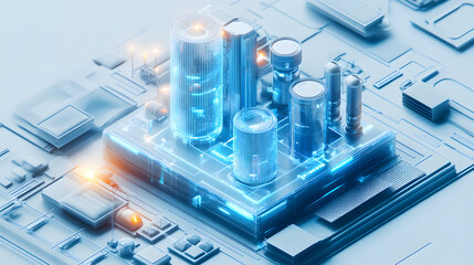 Isometric Computer Programming Icon, 3D Illustration, Semi-Transparent Layer Style, Unreal Engine 5 Theme, Light White and Blue Tones, Glass Material, Data Visualization, Industrial Machinery Aestheti