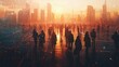 © Jumaria - Silhouetted figures walking through a futuristic cityscape overlaid with digital network lines.