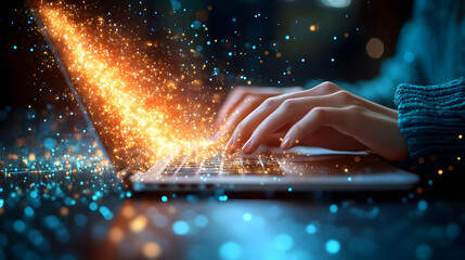Typing Sparks Digital Magic on Laptop Screen