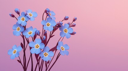 Wall Mural - Beautiful Blue Flowers with Delicate Petals on Soft Pink Background