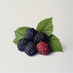 Poster - Fresh Blackberries and Red Raspberry with Green Leaves Display