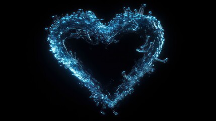 Poster - Abstract blue water heart shape on black background.