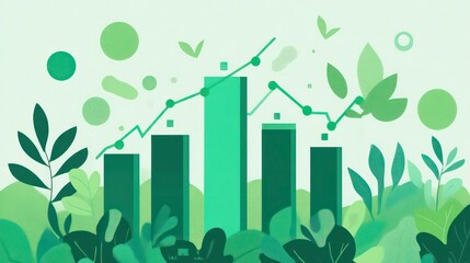 Aufkleber - Green growth chart with leaves showing environmental sustainability and business success.