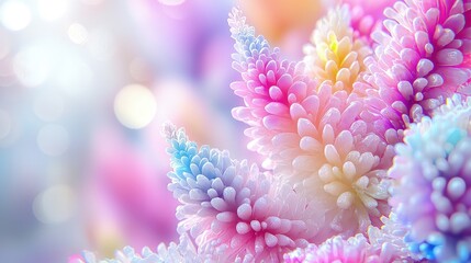 Canvas Print - Pastel rainbow flowers, close-up, soft focus, bokeh background.