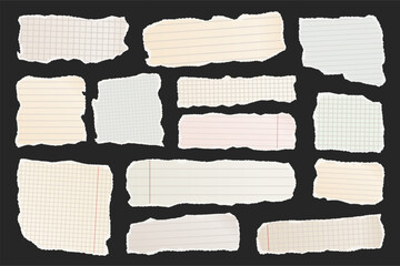 Wall Mural - ripped paper strips. realistic crumpled paper scraps with torn edges. shreds of notebook, book or ol