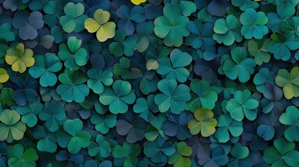 Poster - Lush Green Clover Leaves Spread Across Dark Background