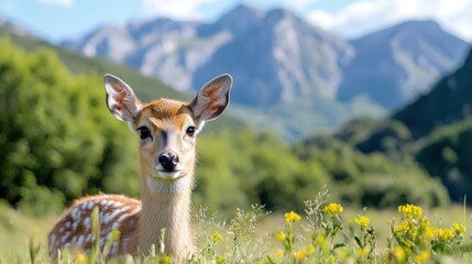 Sticker - Young deer in mountain meadow.