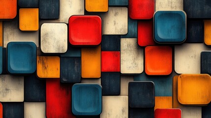 Canvas Print - Abstract colorful square blocks, textured design.