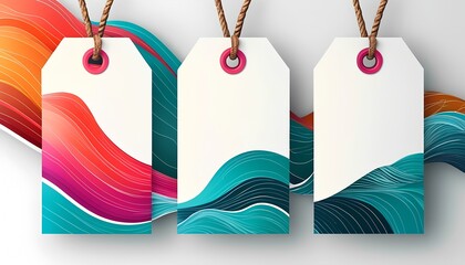 creative blank label tag design with colorful waves studio setting digital artwork modern aesthetic 
