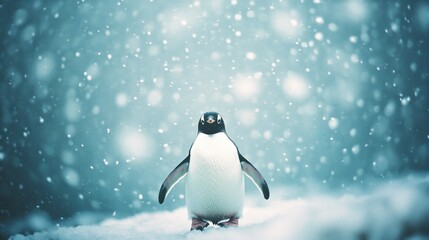 Wall Mural - single gentoo penguin standing in snow.