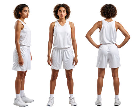 Isolated basketball player in plain white uniform – 360 mockup for sportswear design