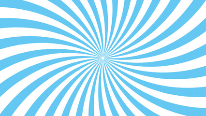 Poster - Abstract background with rays retro starburst. Funky ray elements, circle motifs, reminiscent of circus themes. Blue and white twisted swirl. Spiral radial striped backdrop design.
